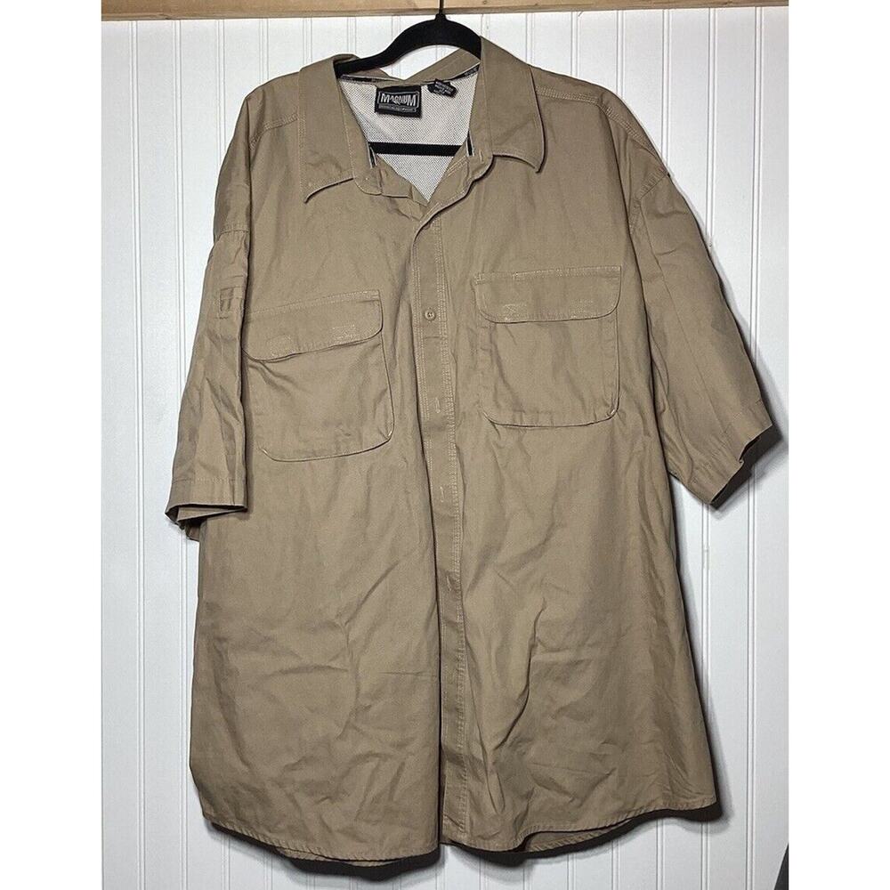 Magnum Short Sleeve Shirt Tactical Fishing Khaki Vented Size 3XL